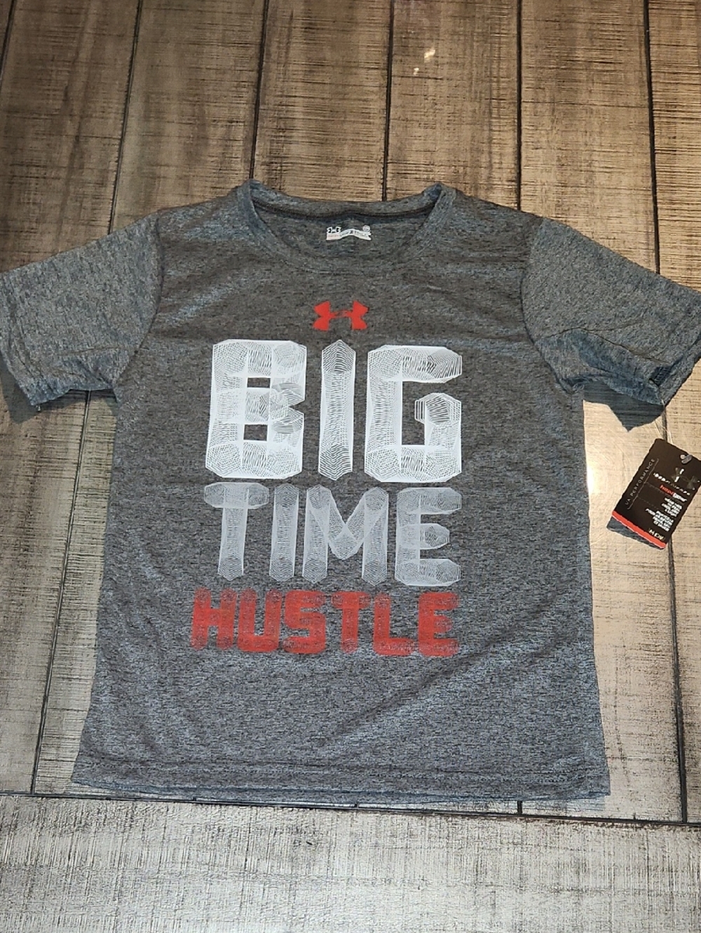 NWT Under Armour Gray Graphic 'Big Time Hustle' Short Sleeve Tee